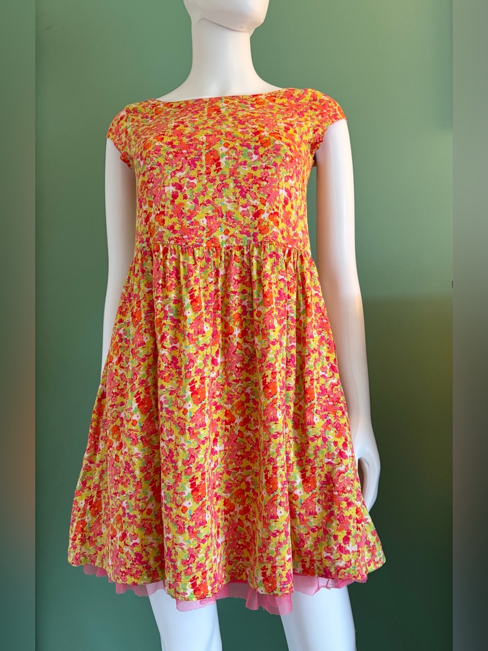 GAP Girls Watercolor Floral Swing Dress in Pink & Yellow
